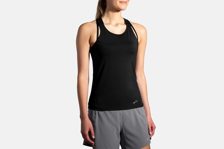 Womens Brooks Pick-Up Tank Tops Black | 728536-KSB